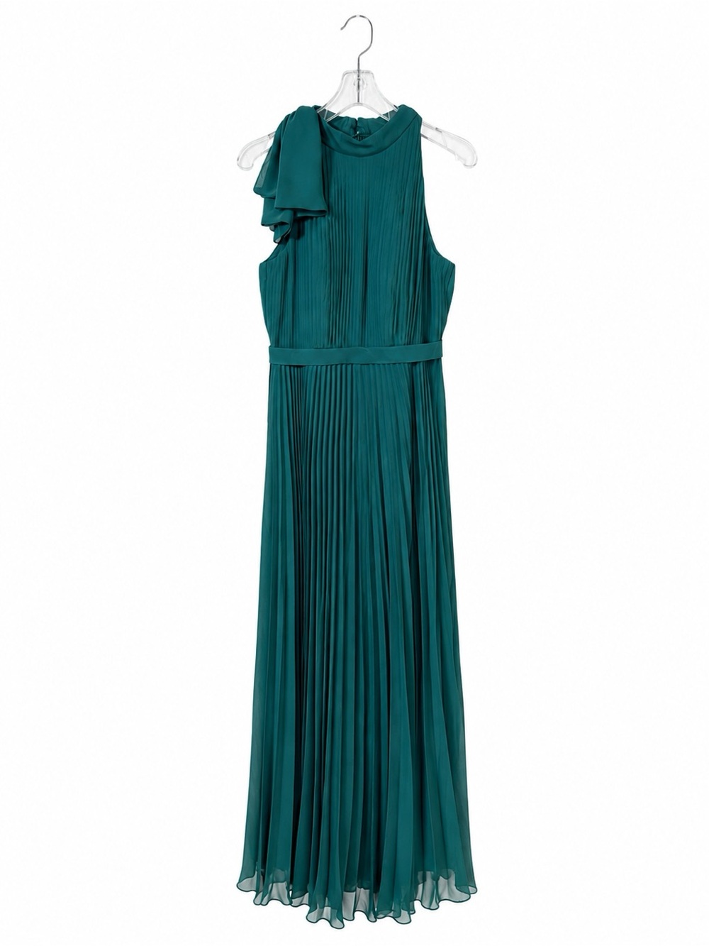 Azazie Cailyn Pine Green Pleated Chiffon Bridesmaid Dress A10 NWT Maxi Formal